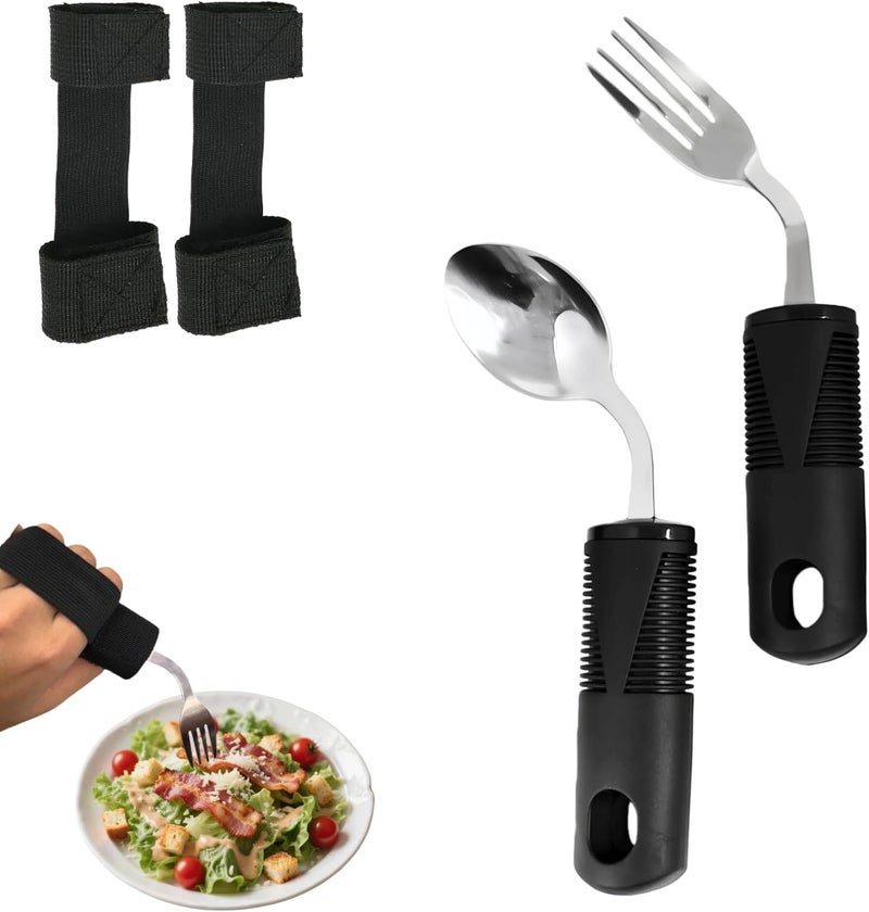 lyvantha Adaptive Utensils Set-Stainless Steel Fork & Knife for Elderly, Disabled People, Parkinson’s, Arthritis, Hand Tremors, Weak Hand Grip & Handicapped, Arthritic Hands-Non Slip Handles (Black) - Image 1